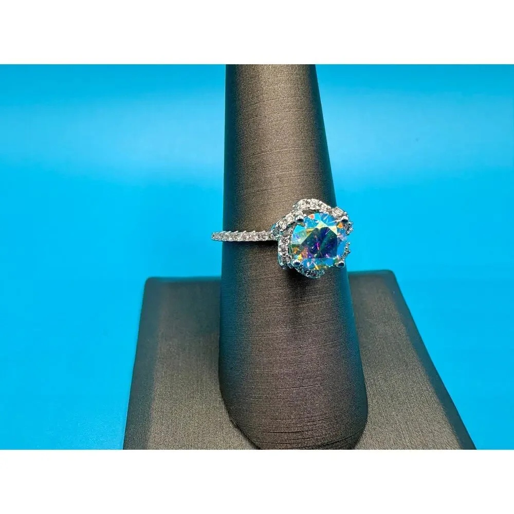 Fantasy Blue & White Moissanite Ring 1CTW Size 7.5 GRA Incl.